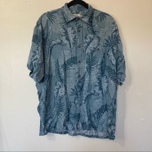 Moda Campia Moda Blue Tropical Monstera Floral Button Down Short Sleeve Shirt